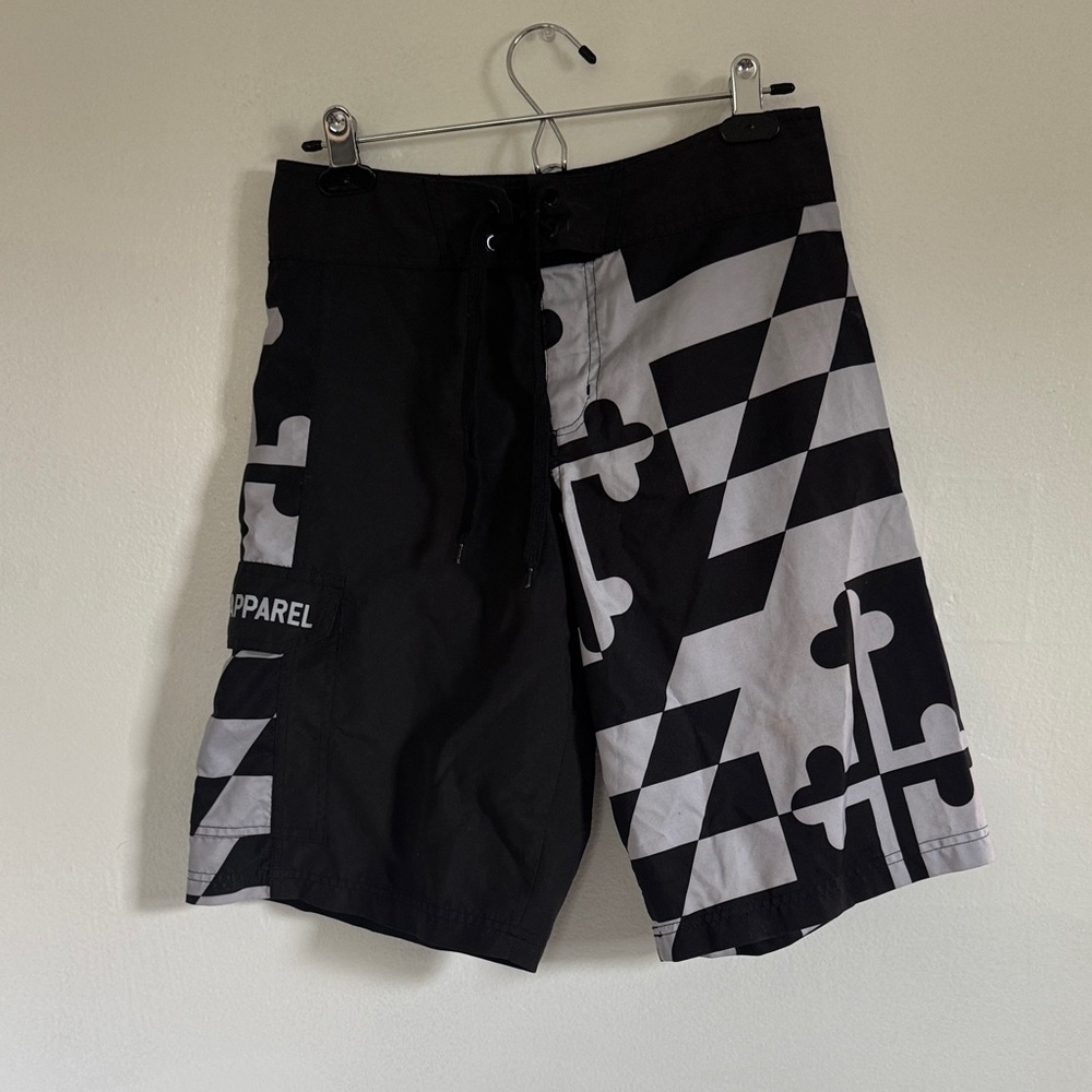 Unique b&w Maryland flag swim trunks - Well loved